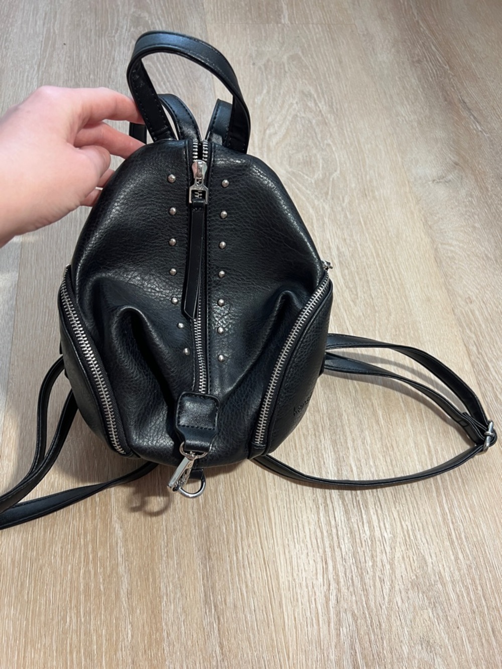 Kenzie Black Studded Leather Mini Backpack